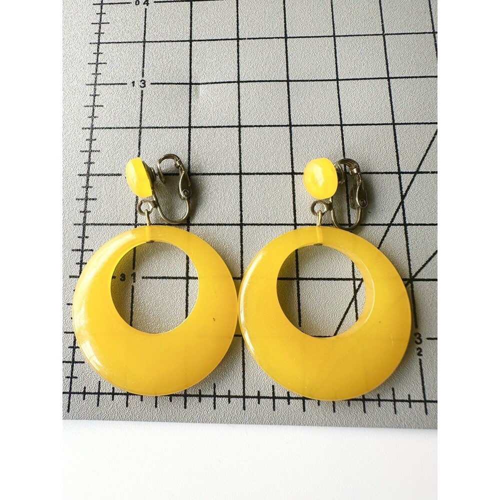 Vintage Large Acrylic Yellow Dangle Hoop Earrings
